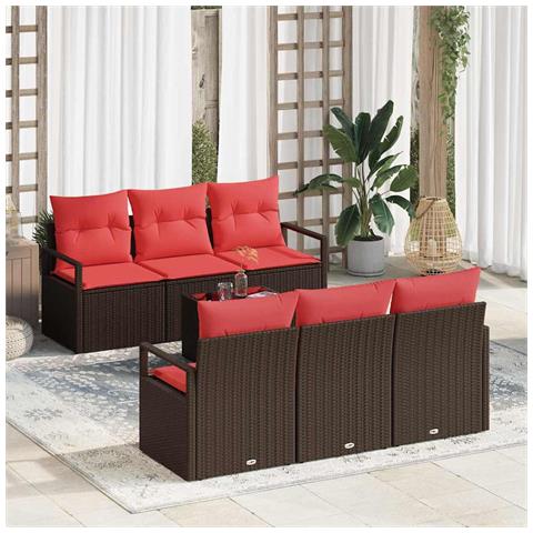 Set Divano da Giardino 7 pcs Beige e Rosso polyrattan - Foto 2