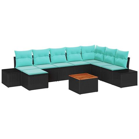 Set Divano da Giardino 9 pz Nero e turchese - Foto 1