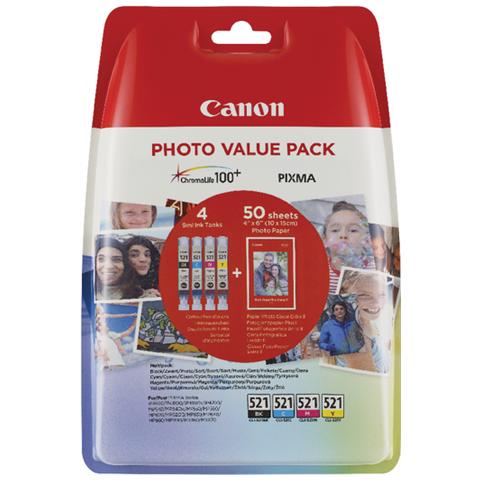 CLI-521 Photo Value Pack C / M / Y / BK PP-201 10x15 cm 50 p. - Foto 1