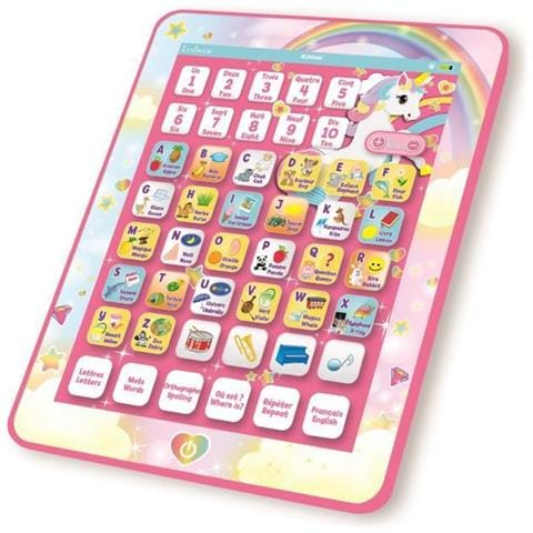 Jcpad002unii1 Tavoletta Educativa Bilingue Unicorno Giocattolo Per Imparare Le Lettere Numeri Vocabolari E Musica Lingua Inglese / Francese Rosa - Foto 7