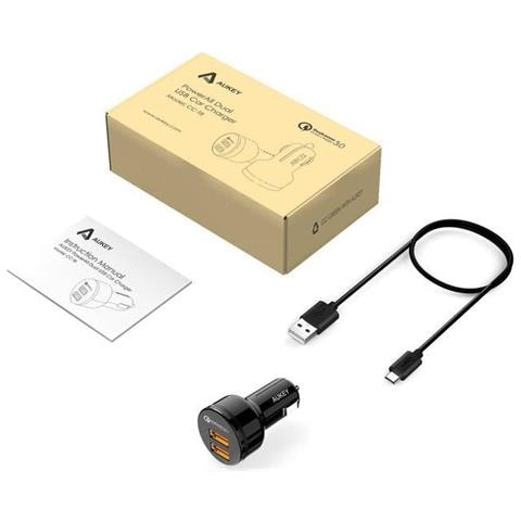 Caricabatteria Da Auto Aukey 1.2 Porte (usb Tipo A) Con Ricarica Rapida 3.0 Cc-t8 Nero - Foto 2