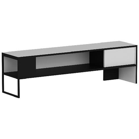 Mobile Porta Tv Concord - Con Ripiani - Da Salotto - Bianco, Nero In Truciolare Melaminico, Metallo - 150 X 42 X 35 Cm - Foto 1