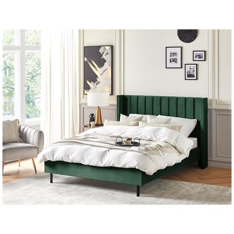Letto Matrimoniale Velluto Verde Scuro 140 X 200 Cm Villette - Foto 1