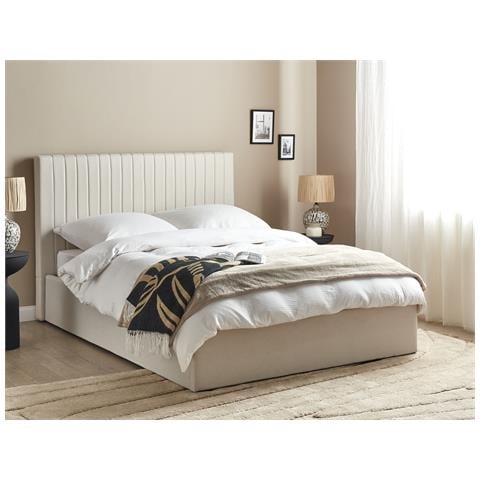 Letto Contenitore Tessuto Vion 140 X 200 Cm Beige - Foto 1