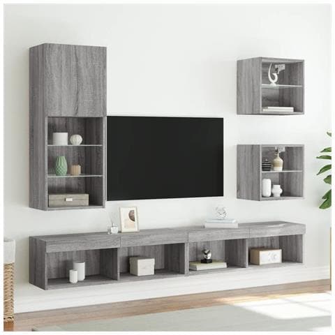 Mobile Tv Con Luci Led Grigio Sonoma 40,5x30x102 Cm - Foto 3