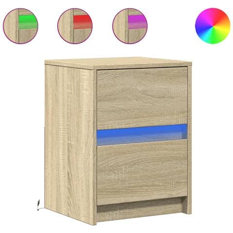 Comodini Con Luci Led 2pz Rovere Sonoma In Legno Multistrato - Foto 1