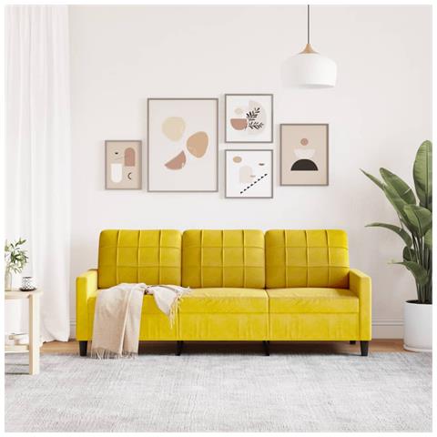 Divano A 3 Posti Giallo 180 Cm In Velluto - Foto 3
