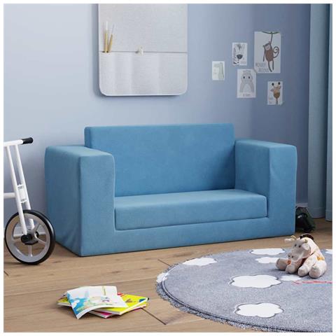 Divano Letto per Bambini a 2 Posti Blu in Morbido Peluche - Foto 10