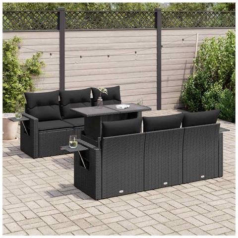 Set Divani Da Giardino Con Cuscini 7pz Nero Polyrattan - Foto 1