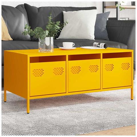 Tavolino Giallo 101,5x50x43,5 Cm Acciaio Laminato A Freddo - Foto 1