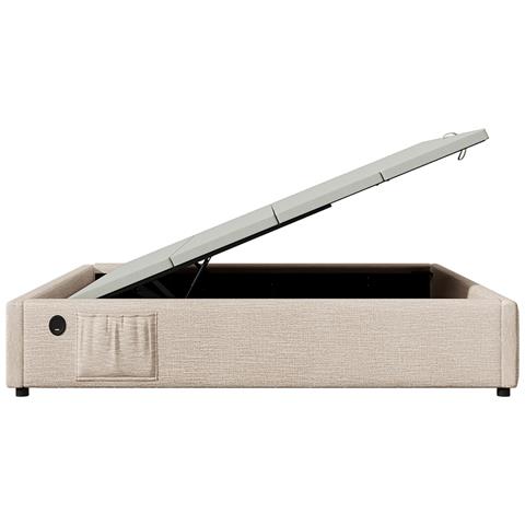 Letto Contenitore Letto Imbottito Matrimoniale 160×200 Cm, Senza Testata, Lino, Naturale, Senza Materasso - Foto 4