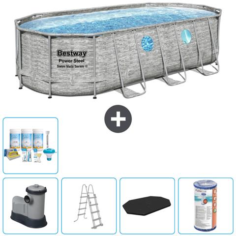 Piscina Fuori Terra - Ovale - 549x274x122 Cm - Grigio - Include Accessori Coordinati Cb29 - Foto 1