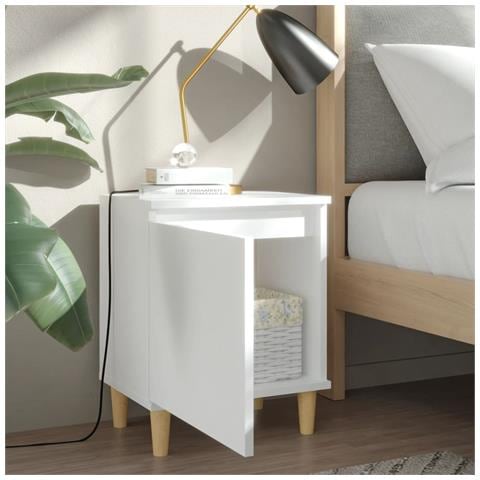 Comodino Con Gambe In Legno Massello Bianco 40x30x50 Cm - Foto 2