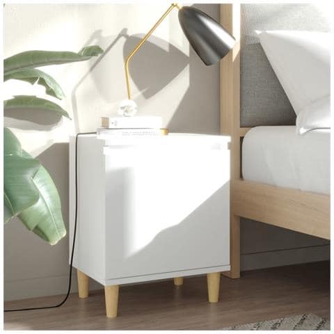 Comodino Con Gambe In Legno Massello Bianco 40x30x50 Cm - Foto 8