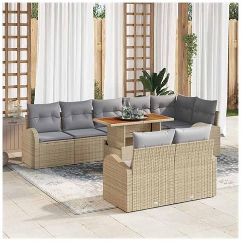 Set da Pranzo Giardino 9 Pezzi con Cuscini Beige Polyrattan Acacia - Foto 2
