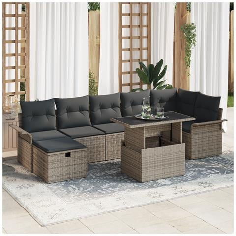 Set di Divani da Giardino a 8 Pezzi con Cuscini Grigio Polyrattan - Foto 2