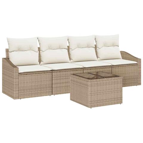 Set Divani Giardino , 5 Pezzi, Cuscini Beige, Rattan Sintetico - Foto 1