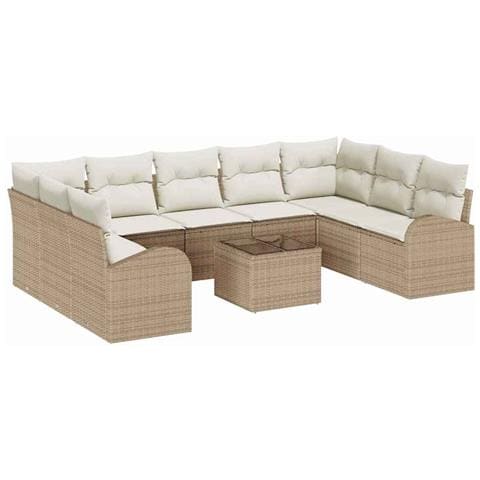 Set divano da giardino 10 pezzi con cuscini marrone polyrattan - Foto 1