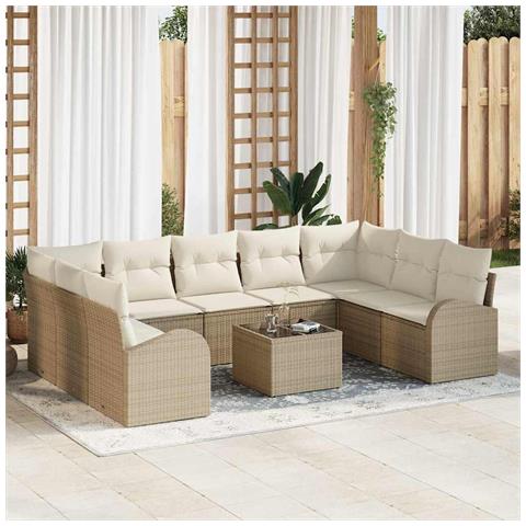 Set divano da giardino 10 pezzi con cuscini marrone polyrattan - Foto 2