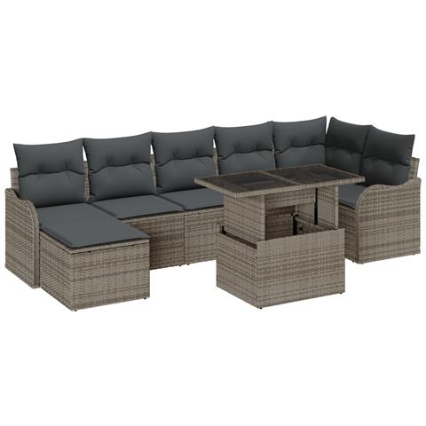 Set Divano da Giardino 8 Pezzi con Cuscini in Rattan Grigio Poliy,  Divano da Giardino 2 Posti con Cuscini Rattan Grigio Poliy - Foto 1