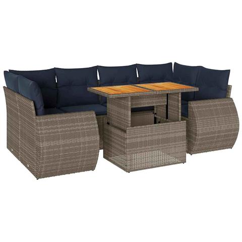 Set Divani da Giardino 7 pz con Cuscini Grigio in Polyrattan - Foto 1