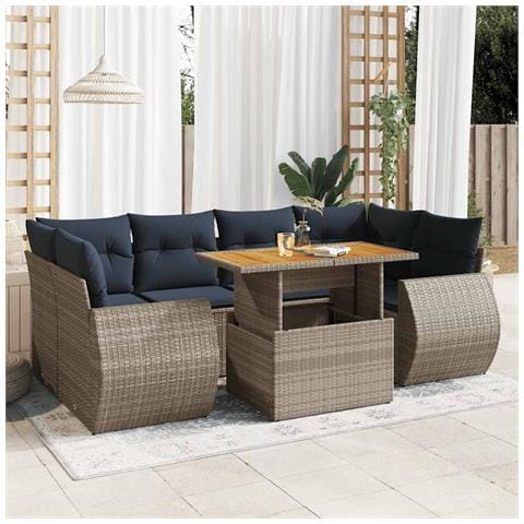 Set Divani da Giardino 7 pz con Cuscini Grigio in Polyrattan - Foto 2
