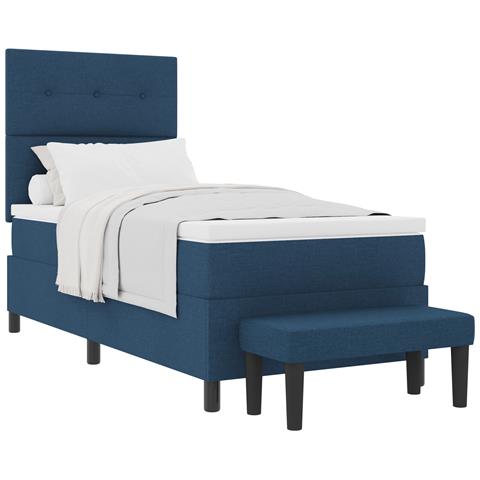 Letto con Box Spring con Materasso e Panchina Blu 100x200 cm Tessuto - Foto 1