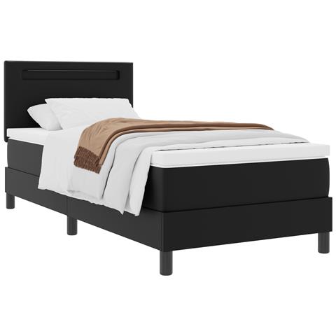 Letto con rete a molle e materasso nero 100x200 cm in finta pelle - Foto 1