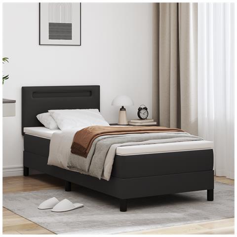 Letto con rete a molle e materasso nero 100x200 cm in finta pelle - Foto 2