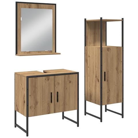 Set di armadietti da bagno 3 pezzi in rovere artigianale in legno ingegnerizzato - Foto 1