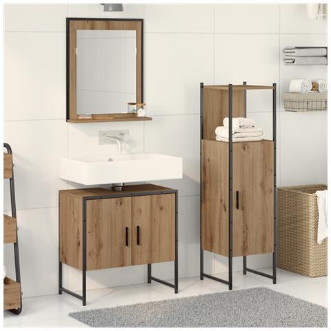 Set di armadietti da bagno 3 pezzi in rovere artigianale in legno ingegnerizzato - Foto 2