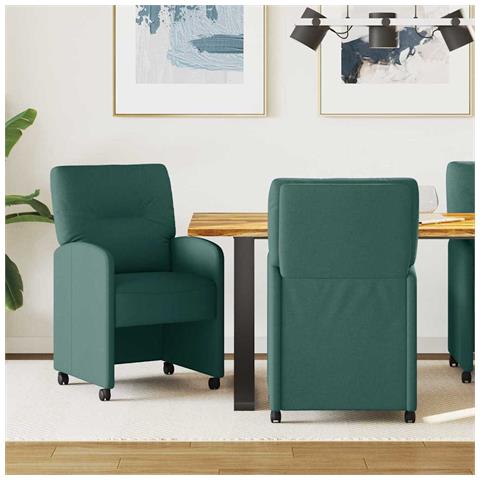 Sedie da Pranzo con Ruote 2 pcs Verde scuro 57 x 67 x 95 cm - Foto 2