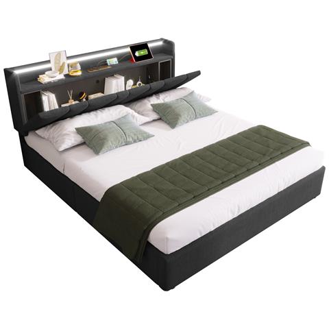 Letto Matrimoniale Con Testiera Contenitore, Prese Usb E Spazio Archiviazione Integrato - Foto 1