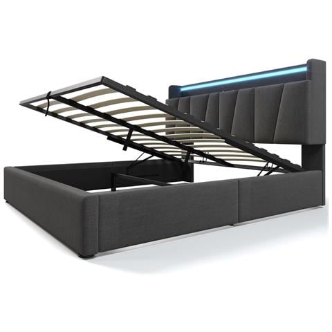 Letto Matrimoniale Con Testiera Contenitore, Prese Usb E Spazio Archiviazione Integrato - Foto 3