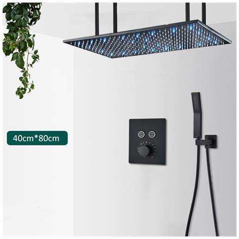 Set miscelatore doccia, Blackswan, tipo M160, modello nero opaco, 2 vie, termostato, illuminazione LED e montaggio a soffitto, misura 80 cm - Foto 2