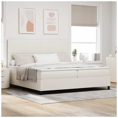 Letto a molle Crema e Bianco 200 x 200 cm Tessuto in Cords - Foto 2