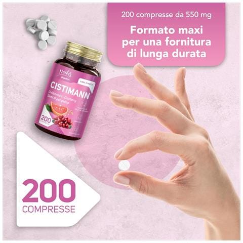 Cistimann 200 Compresse - D-Mannosio, Mirtillo Rosso e Semi di Pompelmo - Benessere Vie Urinarie e Drenaggio dei Liquidi (Confezione doppia) - Foto 5