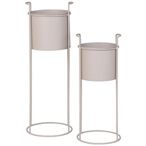 Set 2 Portavasi Rabo In Acciaio Color Sabbia — Ø20×50 E Ø25×65 Cm - Foto 1