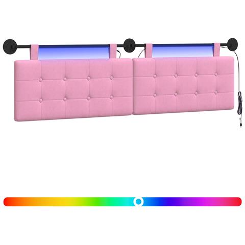 Testiera sospesa Con luce LED Rosa Tessuto - Foto 1