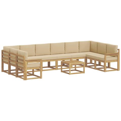 Set di divani da esterno con cuscino 11 pcs Bianco e Beige - Foto 1