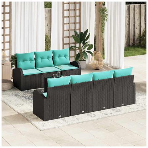 Set Divano da Giardino 8 pcs Nero e Turchese polyrattan - Foto 2