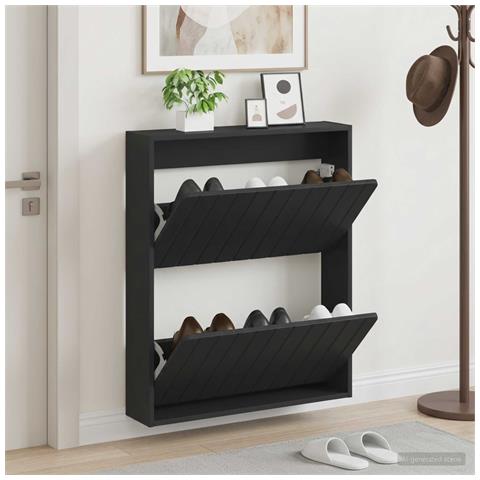 Mobiletto per Scarpe da Muro ZWOLLE 71 x 17 x 86 cm Nero - Foto 2