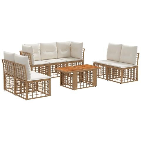 Set Divano da Giardino 8 pz Naturale e Bianco Crema polyrattan - Foto 1