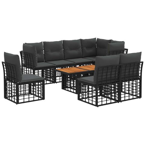 Set Divano da Giardino 9 pz Nero e Grigio scuro polyrattan - Foto 1