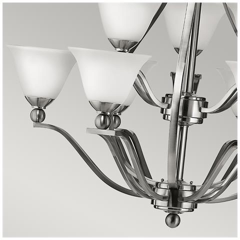 Lampadario A 9 Luci Multibraccio Finitura Nichel Spazzolato, Attacco E27 - Foto 2