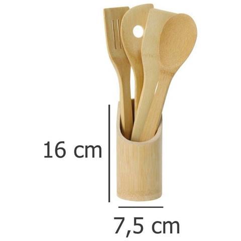 Set Di Utensili Da Cucina, 5 Pezzi, Bambù - Foto 3
