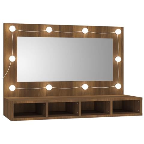 Mobile A Specchio Con Led Rovere Marrone 90x31,5x62 Cm - Foto 1