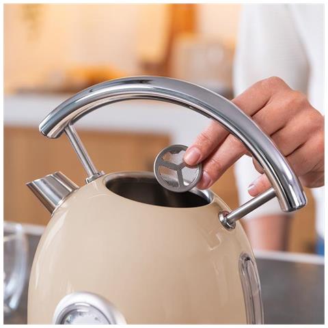 Bollitore ThermoSense 420 Beige Chiaro 2200W - Capacità 1,8L - Acciaio Inossidabile - Filtro anticalcare - Base con rotazione a 360º - Indicatore temperatura - Stile vintage - Foto 10