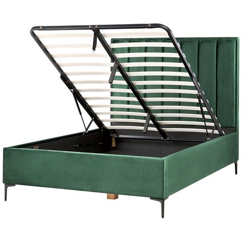 Letto Matrimoniale Con Contenitore Velluto Verde Scuro 140 X 200 Cm Sezanne - Foto 2