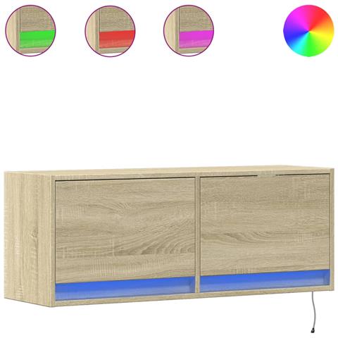 Mobile Tv A Parete Con Luci Led Rovere Sonoma 100x31x35 Cm - Foto 2